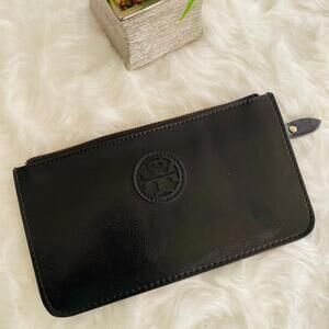 Black Leather Zip Wallet with Logo